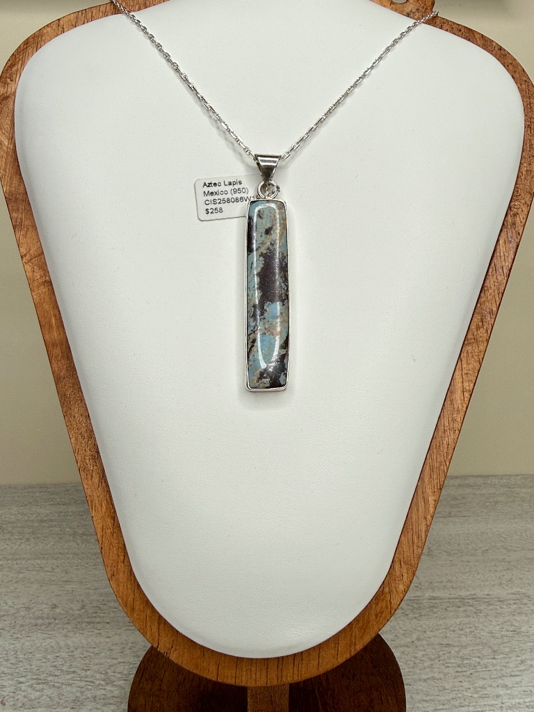 950 Sterling Silver Rectangle Aztec Lapis Pendant